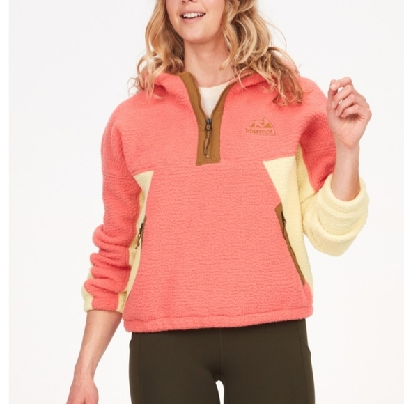 Marmot Tops - NWT Marmot Women's Coral and Yellow Fleece 1/2 Zip Hoodie